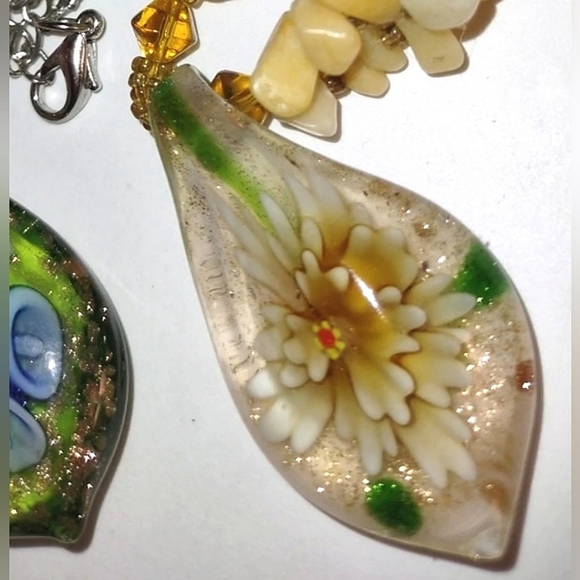 Murano Fused Glass Pendant on Yellow Beaded Necklace - Picture 4 of 14